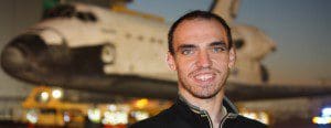 Mike Cantone with Shuttle Atlantis in background. Cantone covered the final journey of Atlantis on November 3, 2012 (Photo: WONO)