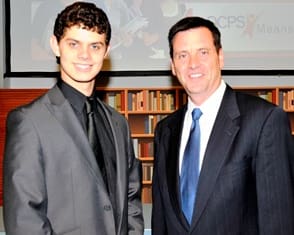 Wekiva High School student and scholarship winner Nick DiRocco and School Board Chair Bill Sublette