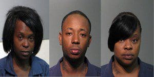 l-r: Charnice Medlock, Marvin Brown and Katrina Redden - suspects