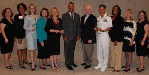 Florida Department of Education Commissioner Tony Bennett presented three Orange County Public Schools Partners in Education with his Business Recognition Award Thursday in Tampa. (l-r) Janet Ludwig, Partner in Education coordinator for Rock Lake Elementary; Dr. Barbara Jenkins, OCPS Superintendent; Melanie Griffin, Central Florida Association for Women Lawyers & Orange County Bar Association Young Lawyers Section; Lynne Wassatt, principal of Rock Lake Elementary; Jane Thompson, President of A Gift For Teaching; State Commissioner of Education Tony Bennett; Joseph Melbourne, CEO of CFE Federal Credit Union and Board of Directors for A Gift For Teaching; Captain Steve Nakagawa, Commander of the Naval Air Warfare Center Training Systems Division; Pamela Carson, senior manager for OCPS Community Resources; Patricia Preston, Partner in Education coordinator for Blankner K-8 School; Sara Au, senior specialist for OCPS Partners in Education.