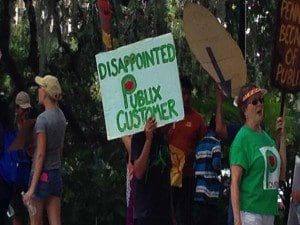 Coalition of Immokalee Workers (CIW), faith leaders, consumers and other supporters protest outside Publix supermarket,
