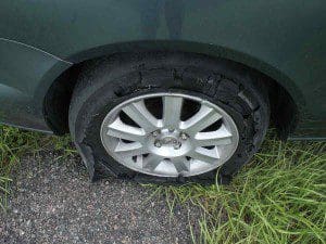 SHREDDED! This was my tire 3 hours before kickoff Saturday. The Wildcats proceeded to shred Virginia Union University 66-7. I'm glad I made it! (Photo: Karsceal Turner)