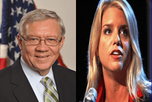 George Sheldon (l) Democrat in the race for Florida Attorney General and Florida Attorney General Pam Bondi- Republican