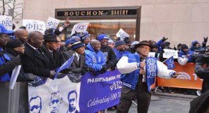 Television weatherman Al Roker strikes a pose with his Sigma brothers during the fraternity's centennial celebration Photo courtesy of Phi Beta Sigma M. Cornelius.