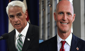 Former Gov. Charlie Crist (l) and Gov. Rick Scott (r)